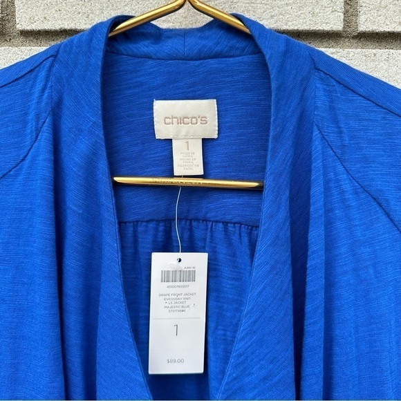 NWT Chico’s Knit Drape-Front Jacket Majestic Blue - Picture 7 of 11